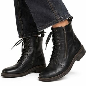 Baretraps Black Lace Up Combat Ankle Boots Side Zip Size 10
